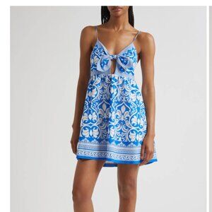 Melvina Bow Detail Mixed Print Linen Blend Minidress SIZE 4